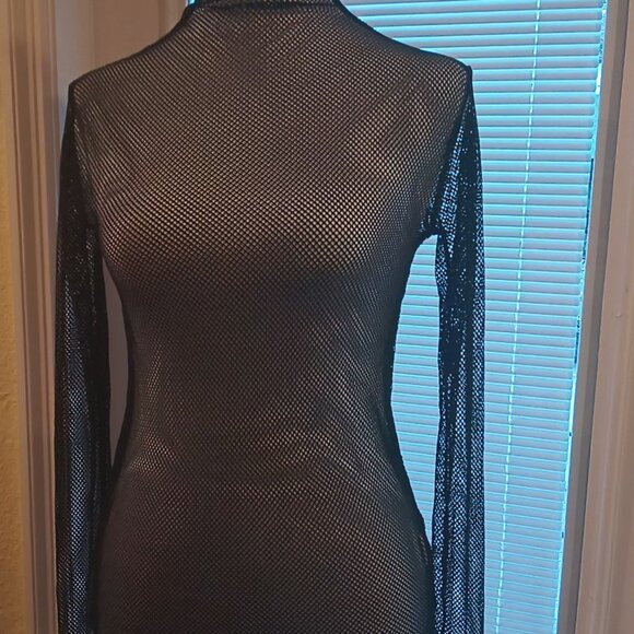 Kate Hewko 💗 Womens Long Sleeve Higher Neck Black Mesh Top 💗 - Picture 3 of 14